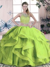 Fine Green Sleeveless Tulle Lace Up Sweet 16 Dresses for Sweet 16 and Quinceanera