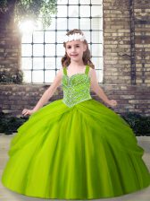 Super Tulle Sleeveless Floor Length Glitz Pageant Dress and Beading and Pick Ups
