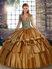 Gorgeous Taffeta Sleeveless Floor Length Ball Gown Prom Dress and Beading and Ruffled Layers
