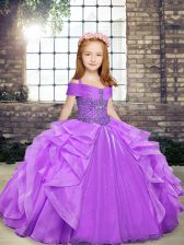 Low Price Organza Sleeveless Floor Length Pageant Gowns For Girls and Beading and Ruffles
