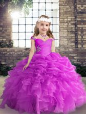 Fantastic Ball Gowns High School Pageant Dress Fuchsia Straps Organza Sleeveless Floor Length Lace Up