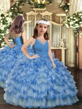 Gorgeous Blue Ball Gowns Ruffled Layers Little Girl Pageant Dress Zipper Organza Sleeveless Floor Length