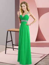 Extravagant Green Empire Chiffon Straps Sleeveless Beading Floor Length Criss Cross Prom Gown