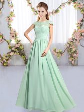 Fabulous Scoop Cap Sleeves Clasp Handle Dama Dress for Quinceanera Apple Green Chiffon