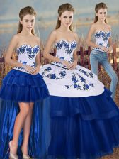 Suitable Floor Length Lace Up Quinceanera Gowns Royal Blue for Military Ball and Sweet 16 and Quinceanera with Embroidery and Bowknot