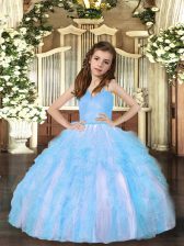  Aqua Blue Straps Lace Up Ruffles Kids Pageant Dress Sleeveless