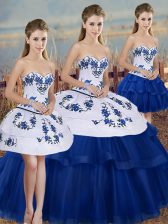 Royal Blue Lace Up Sweetheart Embroidery and Bowknot Sweet 16 Dresses Tulle Sleeveless