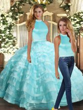 Best Selling Aqua Blue Sleeveless Organza Backless Sweet 16 Dresses for Sweet 16 and Quinceanera