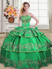  Green Sweet 16 Quinceanera Dress Sweet 16 and Quinceanera with Embroidery and Ruffled Layers Sweetheart Sleeveless Lace Up