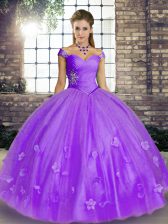 Glorious Ball Gowns Quinceanera Gowns Lavender Off The Shoulder Tulle Sleeveless Floor Length Lace Up