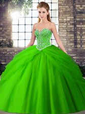 Sumptuous Ball Gowns Sleeveless Green Sweet 16 Dress Brush Train Lace Up