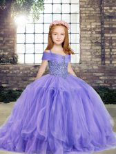 Custom Design Beading Pageant Dress Lavender Lace Up Sleeveless Floor Length