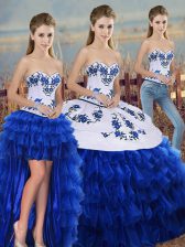  Royal Blue Sweetheart Lace Up Embroidery and Ruffled Layers and Bowknot Sweet 16 Dress Sleeveless