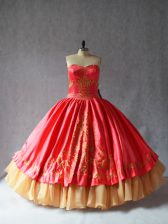 Graceful Floor Length Coral Red Sweet 16 Dress Sweetheart Sleeveless Lace Up
