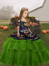  Green Lace Up Straps Embroidery Pageant Gowns For Girls Tulle Sleeveless