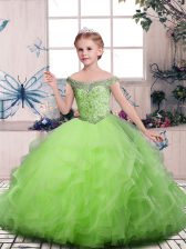 High End Sleeveless Lace Up Floor Length Beading and Ruffles Little Girls Pageant Dress