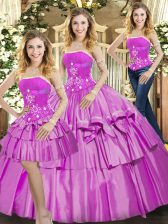 Custom Fit Sleeveless Lace Up Floor Length Beading and Ruffled Layers Quince Ball Gowns