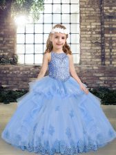 High End Lavender Little Girls Pageant Dress Party and Wedding Party with Appliques Scoop Sleeveless Lace Up