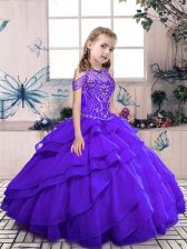  Sleeveless Lace Up Floor Length Beading and Ruffled Layers Little Girls Pageant Gowns