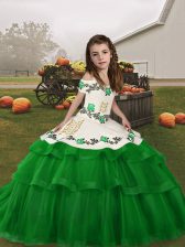 Sweet Embroidery and Ruffled Layers Little Girls Pageant Gowns Green Lace Up Sleeveless Floor Length