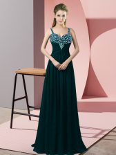 New Arrival Peacock Green Chiffon Zipper Dress for Prom Sleeveless Floor Length Beading