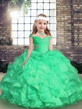 Simple Sleeveless Lace Up Floor Length Embroidery and Ruffles and Ruching Pageant Gowns For Girls