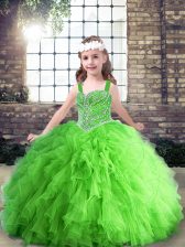 Excellent Lace Up Straps Beading and Ruffles Girls Pageant Dresses Tulle Sleeveless