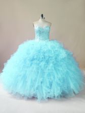 Unique Floor Length Ball Gowns Sleeveless Aqua Blue Sweet 16 Dresses Lace Up