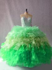  Multi-color Ball Gowns Sweetheart Sleeveless Organza Floor Length Lace Up Beading and Ruffles Sweet 16 Quinceanera Dress