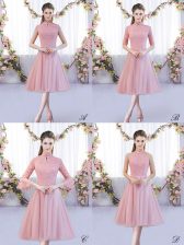 Beautiful Tulle Cap Sleeves Tea Length Court Dresses for Sweet 16 and Lace