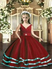 Popular Wine Red Backless Little Girls Pageant Dress Wholesale Beading and Ruching Sleeveless Floor Length