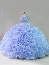  Floor Length Lavender 15th Birthday Dress Sleeveless Beading and Ruffles