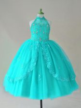 Tulle Sleeveless Floor Length Girls Pageant Dresses and Beading and Appliques