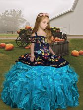 Low Price Sleeveless Embroidery and Ruffles Lace Up Little Girls Pageant Dress