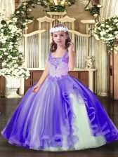 High Quality Lavender Lace Up Little Girls Pageant Dress Wholesale Beading Sleeveless Floor Length