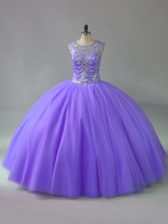  Scoop Sleeveless Quince Ball Gowns Beading Lavender Tulle