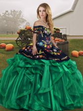 Wonderful Off The Shoulder Sleeveless Lace Up Sweet 16 Dress Green Organza