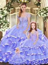  Organza Strapless Sleeveless Lace Up Beading and Ruffled Layers 15 Quinceanera Dress in Lavender