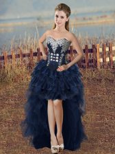  Sleeveless Lace Up High Low Beading and Ruffled Layers Dress for Prom