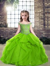 Stunning Ball Gowns Tulle Off The Shoulder Sleeveless Beading and Ruffles Floor Length Side Zipper Pageant Dress Womens