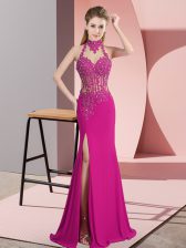 Luxury Halter Top Sleeveless Chiffon Prom Dress Lace and Appliques Backless