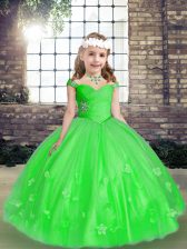  Sleeveless Beading and Hand Made Flower Lace Up Little Girl Pageant Dress