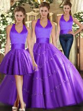 Delicate Purple Lace Up Vestidos de Quinceanera Beading Sleeveless Floor Length