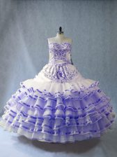 Luxurious Lavender Lace Up Sweetheart Embroidery and Ruffled Layers Quinceanera Dresses Organza Sleeveless
