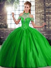 Wonderful Ball Gowns Sleeveless Green Quince Ball Gowns Brush Train Lace Up
