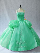  Ball Gowns Sweet 16 Dress Green Straps Organza Sleeveless Floor Length Lace Up