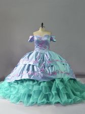 Enchanting Ball Gowns Sleeveless Blue 15 Quinceanera Dress Chapel Train Lace Up