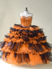Beautiful Floor Length Orange Quinceanera Dress Organza Sleeveless Beading