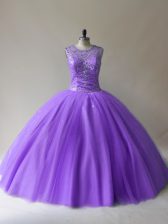 Smart Lavender Scoop Neckline Beading 15 Quinceanera Dress Sleeveless Lace Up
