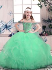High Class Apple Green Sleeveless Tulle Lace Up Girls Pageant Dresses for Party and Sweet 16 and Wedding Party